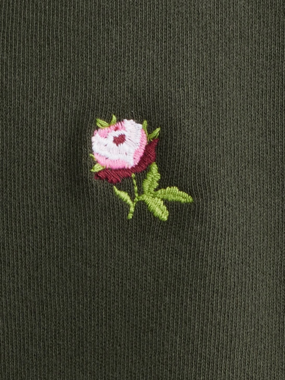 THE GREAT. The College Embroidered Crew Neck Rose Sweatshirt in Woodland Green - Picture 3 of 10
